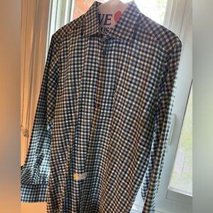 SAND Men's Long-Sleeve Check Shirt -navy, blue, green and white